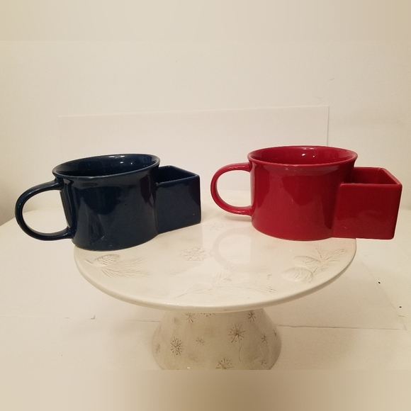 Set of 2 Personal Creations Dipping Time Ceramic Soup Bowl Blue Red Stoneware - Picture 3 of 9